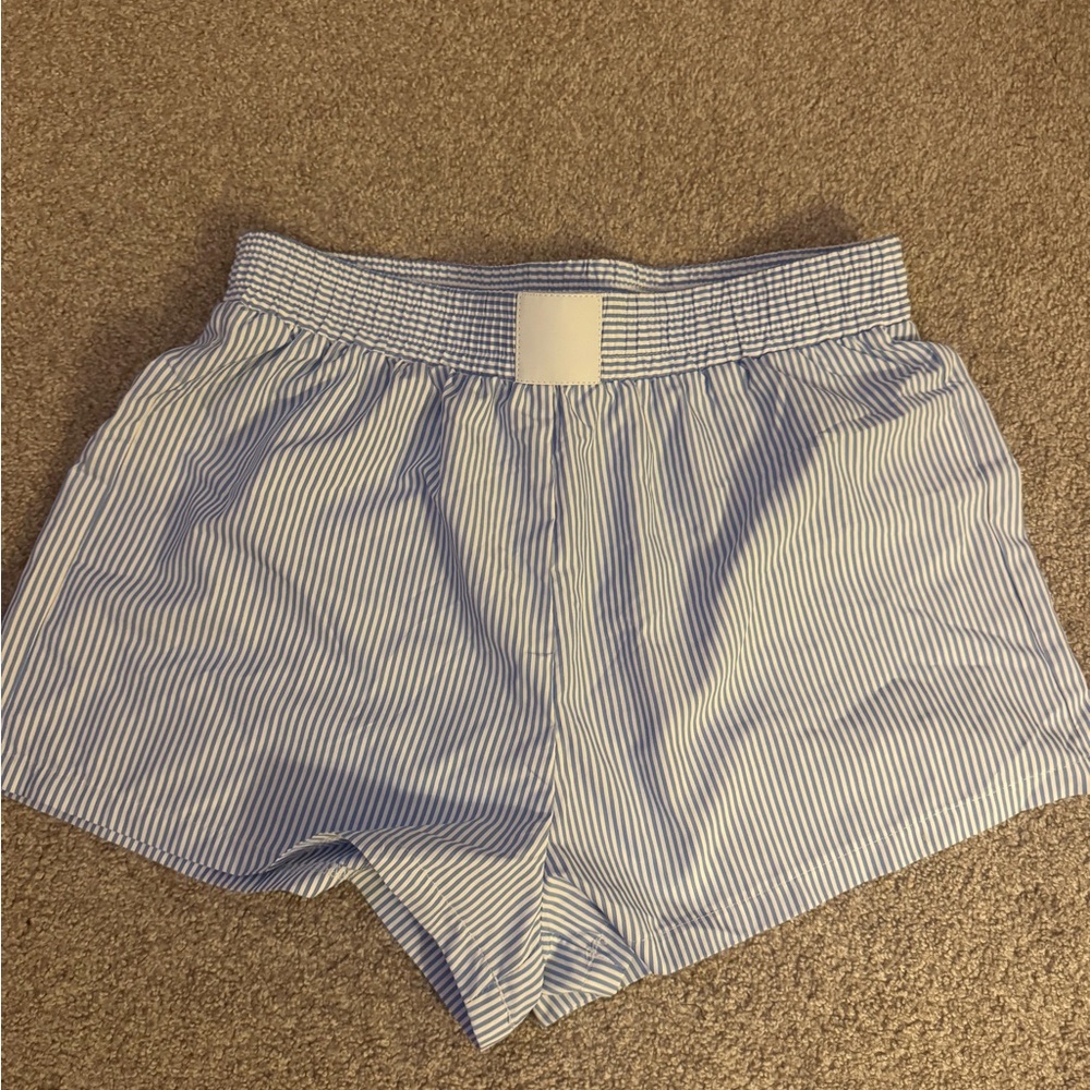 Blue and white pinstripe boxer shorts